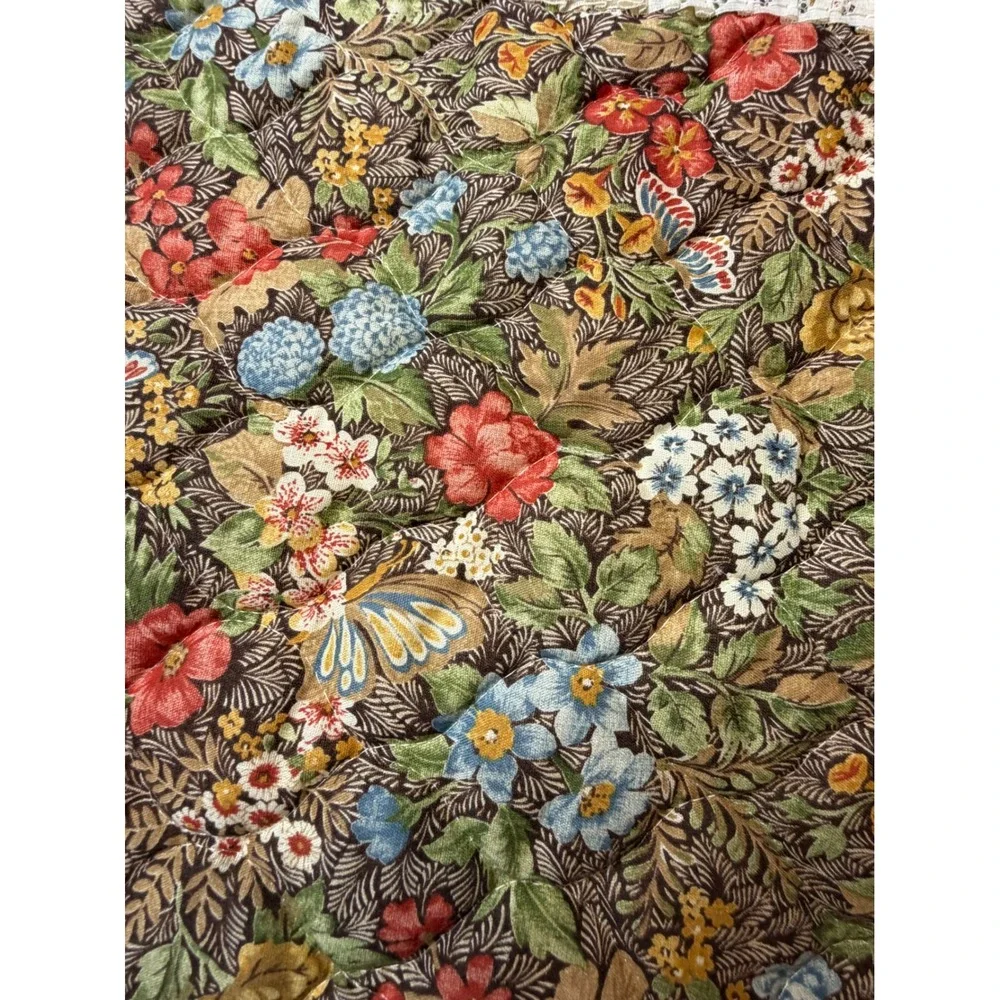 Vintage Floral Quilted Oval Placemats Set of 2 Lace Trim Butterfly Cottagecore
